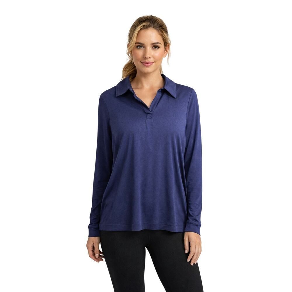 BELYN KEY Women's Long Sleeve Athletic Golf Polo Shirt Blue Size Large